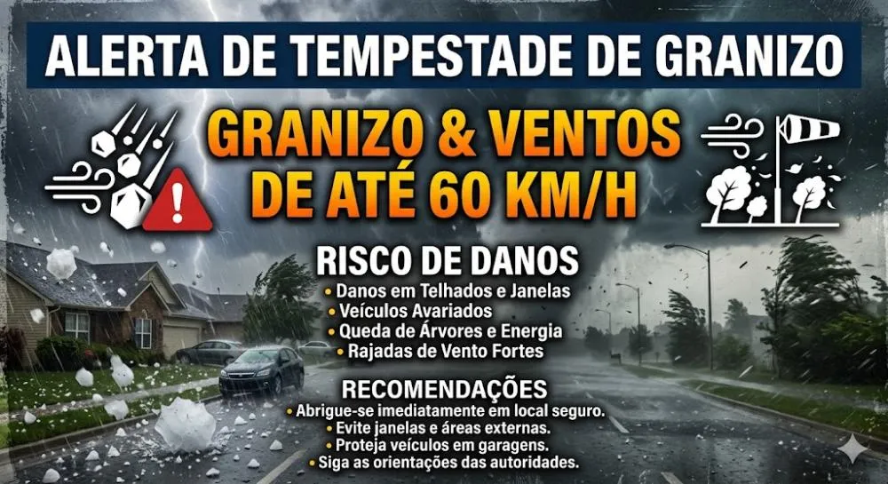 Sobre perigo: Inmet emite alerta de tempestade de granizo e ventos de até 60 km/h em 16 cidades de MS